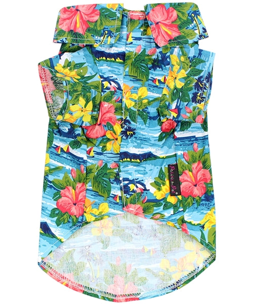 Parisian Pet Hawaiian Camp Dog & Cat Shirt  Lightweight Cotton, Stylish Vacation Pet Apparel  Blue