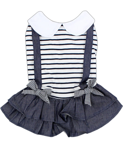 Parisian Pet Preppy Girl Dress Dog T-Shirt-Dark Blue