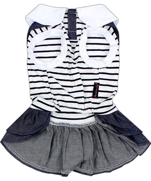 Parisian Pet Preppy Girl Dress Dog T-Shirt-Dark Blue