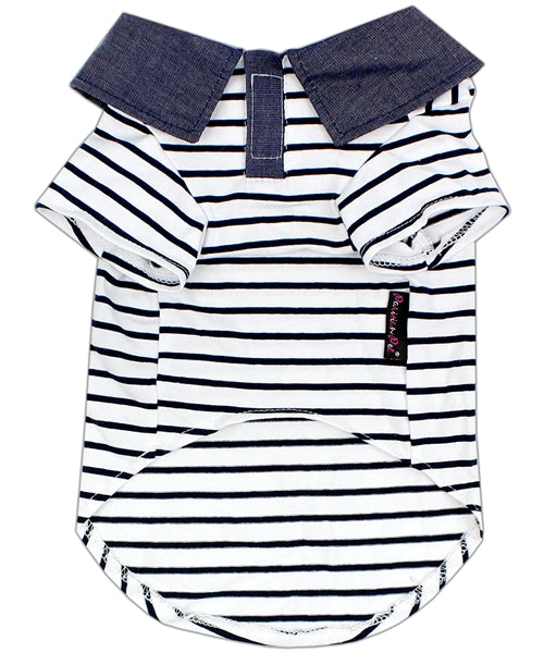 Parisian Pet Preppy Boy Polo Dog T-Shirt-Blue White Stripes