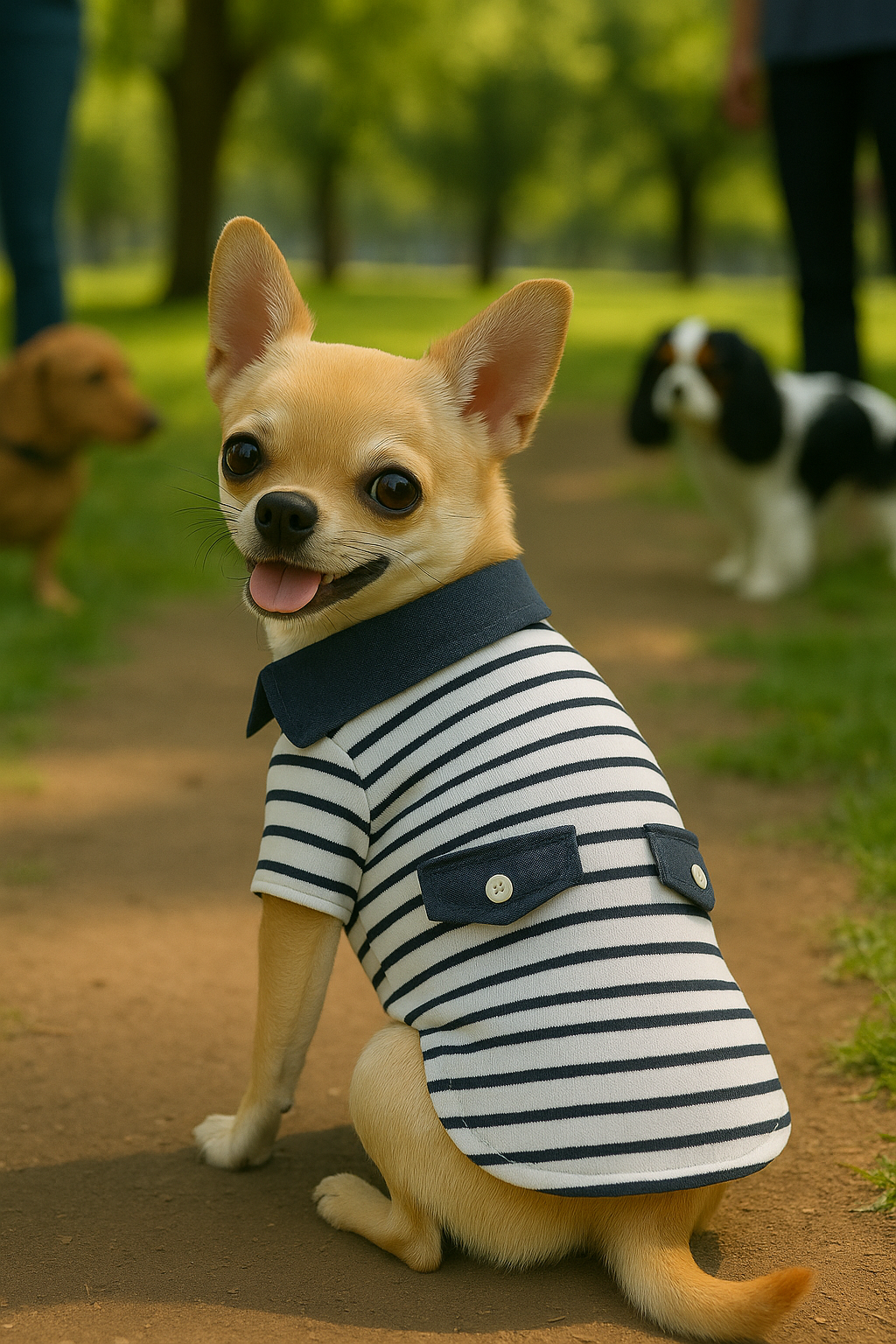 Parisian Pet Preppy Boy Polo Dog T-Shirt-Blue White Stripes