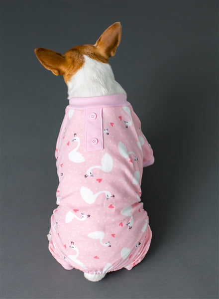 Parisian Pet Pink Swan Pajama for Dogs & Cats, Luxury Pet Sleepwear, Cozy Dog Pajama Set-Valentines Day