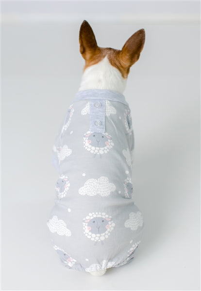 Parisian Pet Grey Sheep Pajama for Dogs & Cats, Designer Pet Sleepwear, Cozy Dog Pajama Set, Grey