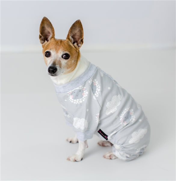 Parisian Pet Grey Sheep Pajama for Dogs & Cats, Designer Pet Sleepwear, Cozy Dog Pajama Set, Grey