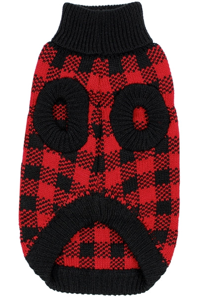 Parisian Pet Buffalo Checkered Sweater - Polar Bear for Dogs and Cats - Cozy Winter Wear with Adorable Polar Bear Design Red and Black