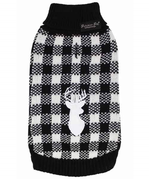Parisian Pet Buffalo Checkered Sweater - Deer for Dogs and Cats - Cozy, Stylish Winter Apparel in Classic White and Black