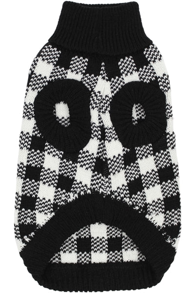 Parisian Pet Buffalo Checkered Sweater - Deer for Dogs and Cats - Cozy, Stylish Winter Apparel in Classic White and Black