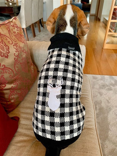Parisian Pet Buffalo Checkered Sweater - Deer for Dogs and Cats - Cozy, Stylish Winter Apparel in Classic White and Black
