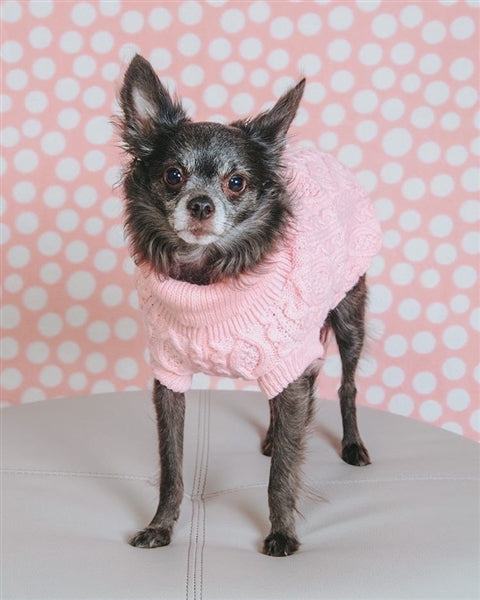 Parisian Pet Cable Knit Sweater - Warm & Stylish Pet Sweater in Blush Pink for Dogs & Cats-Valentines Day-Valentines Day
