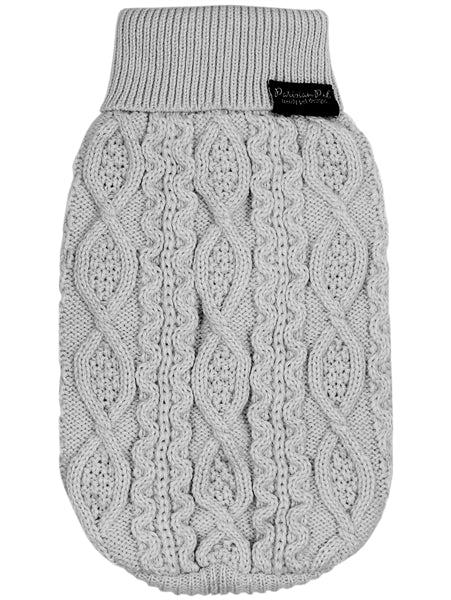 Parisian Pet Cable Knit Sweater - Warm & Stylish Pet Sweater in Cloud Gray for Dogs & Cats