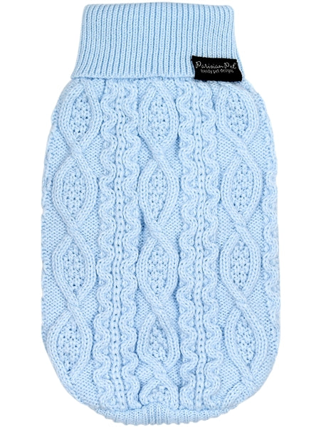 Parisian Pet Cable Knit Sweater - Warm & Stylish Pet Sweater in Powder Blue for Dogs & Cats