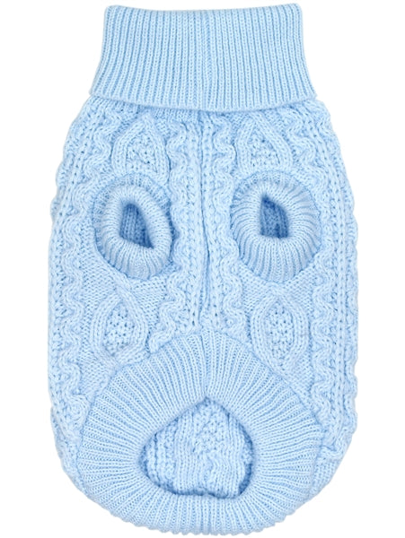 Parisian Pet Cable Knit Sweater - Warm & Stylish Pet Sweater in Powder Blue for Dogs & Cats
