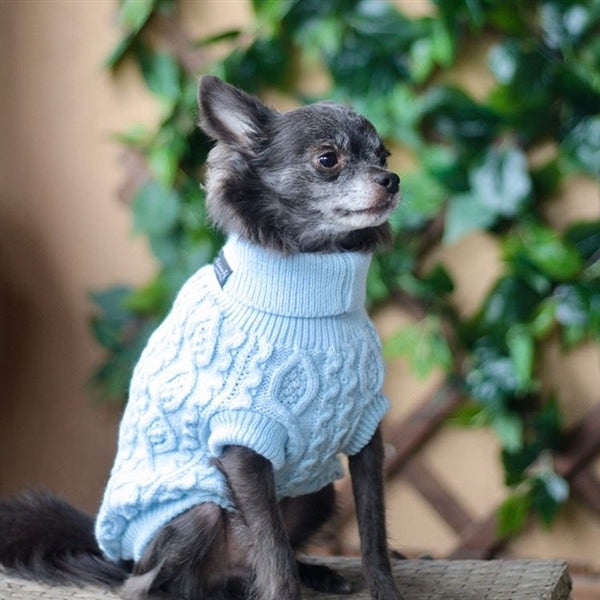 Parisian Pet Cable Knit Sweater - Warm & Stylish Pet Sweater in Powder Blue for Dogs & Cats