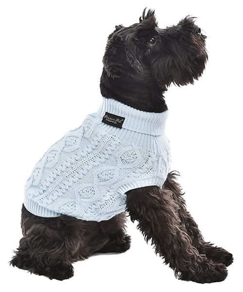 Parisian Pet Cable Knit Sweater - Warm & Stylish Pet Sweater in Powder Blue for Dogs & Cats