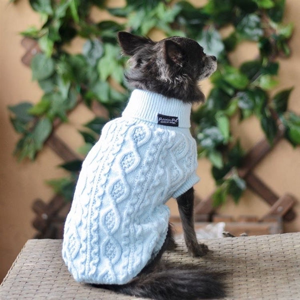 Parisian Pet Cable Knit Sweater - Warm & Stylish Pet Sweater in Powder Blue for Dogs & Cats