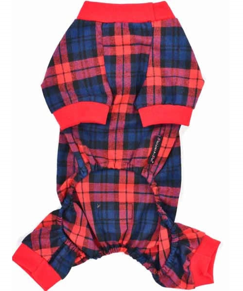 Parisian Pet Scottish Pajama for Dogs & Cats, Cozy Pet Pajama Set, Red/Blue Plaid