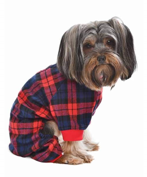 Parisian Pet Scottish Pajama for Dogs & Cats, Cozy Pet Pajama Set, Red/Blue Plaid