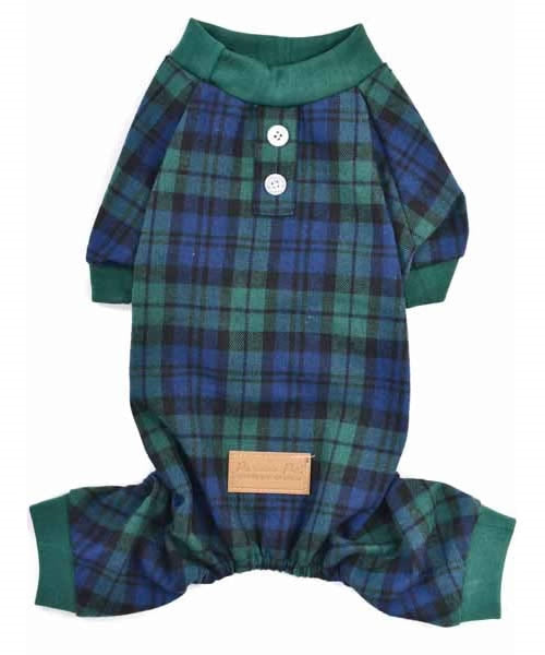 Parisian Pet Scottish Pajama Green & Blue Plaid for Dogs & Cats, Designer Pet Sleepwear, Cozy Dog Pajama Set-Saint Patricks Day