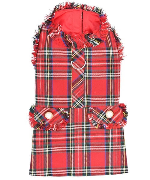 Parisian Pet Tartan Fringe Dress Dog T-Shirt-Red
