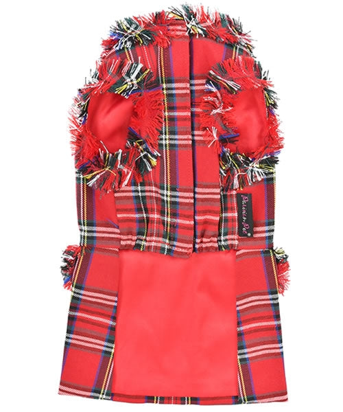 Parisian Pet Tartan Fringe Dress Dog T-Shirt-Red