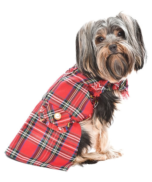 Parisian Pet Tartan Fringe Dress Dog T-Shirt-Red