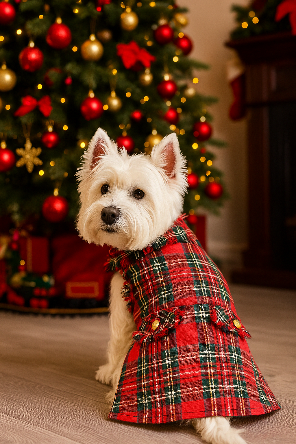 Parisian Pet Tartan Fringe Dress Dog T-Shirt-Red