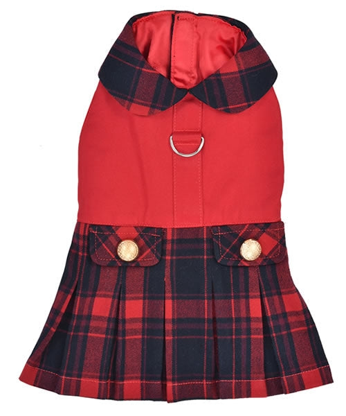 Parisian Pet Scottish Pleated Dress for Dogs and Cats, Holiday Apparel, Red and Blue