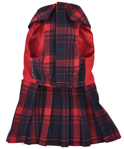 Parisian Pet Scottish Pleated Dress for Dogs and Cats, Holiday Apparel, Red and Blue