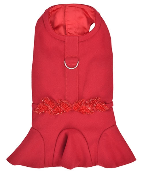 Parisian Pet Satin Embellished Dress-Red