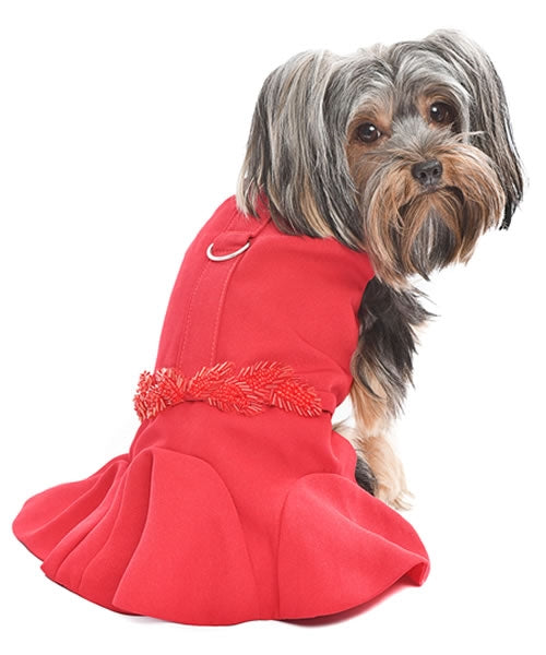 Parisian Pet Satin Embellished Dress for Dogs and Cats, Designer Holiday Apparel, Red-Valentines Day