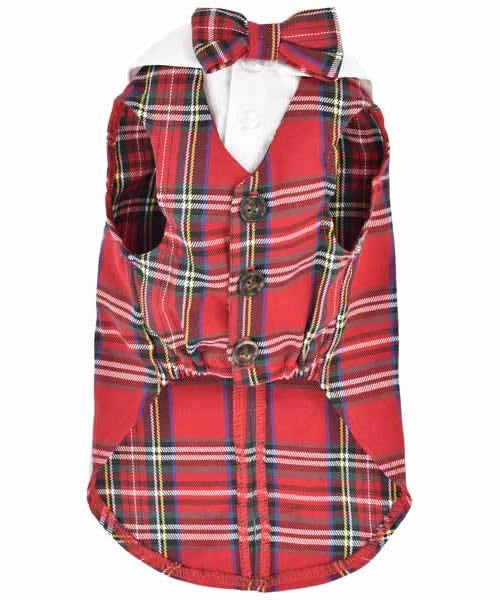 Parisian Pet Tartan Tuxedo White/Red