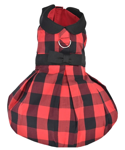 Parisian Pet Buffalo Checkered Taffeta Dress Dog & Cat Shirt – Festive Holiday Pet Apparel – Red