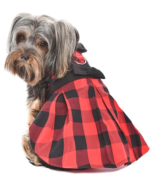 Parisian Pet Buffalo Checkered Taffeta Dress Dog & Cat Shirt  Festive Holiday Pet Apparel  Red
