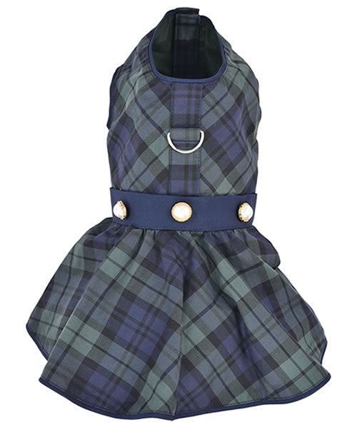 Parisian Pet Scottish Taffeta Dress Dog & Cat Shirt – Festive Holiday Plaid Dog Dress, Comfortable & Stylish – Green, Blue