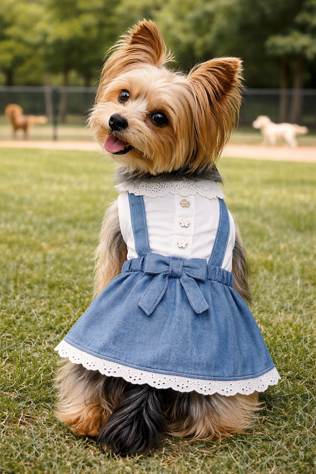 Parisian Pet Chambray Overall Dress-Blue
