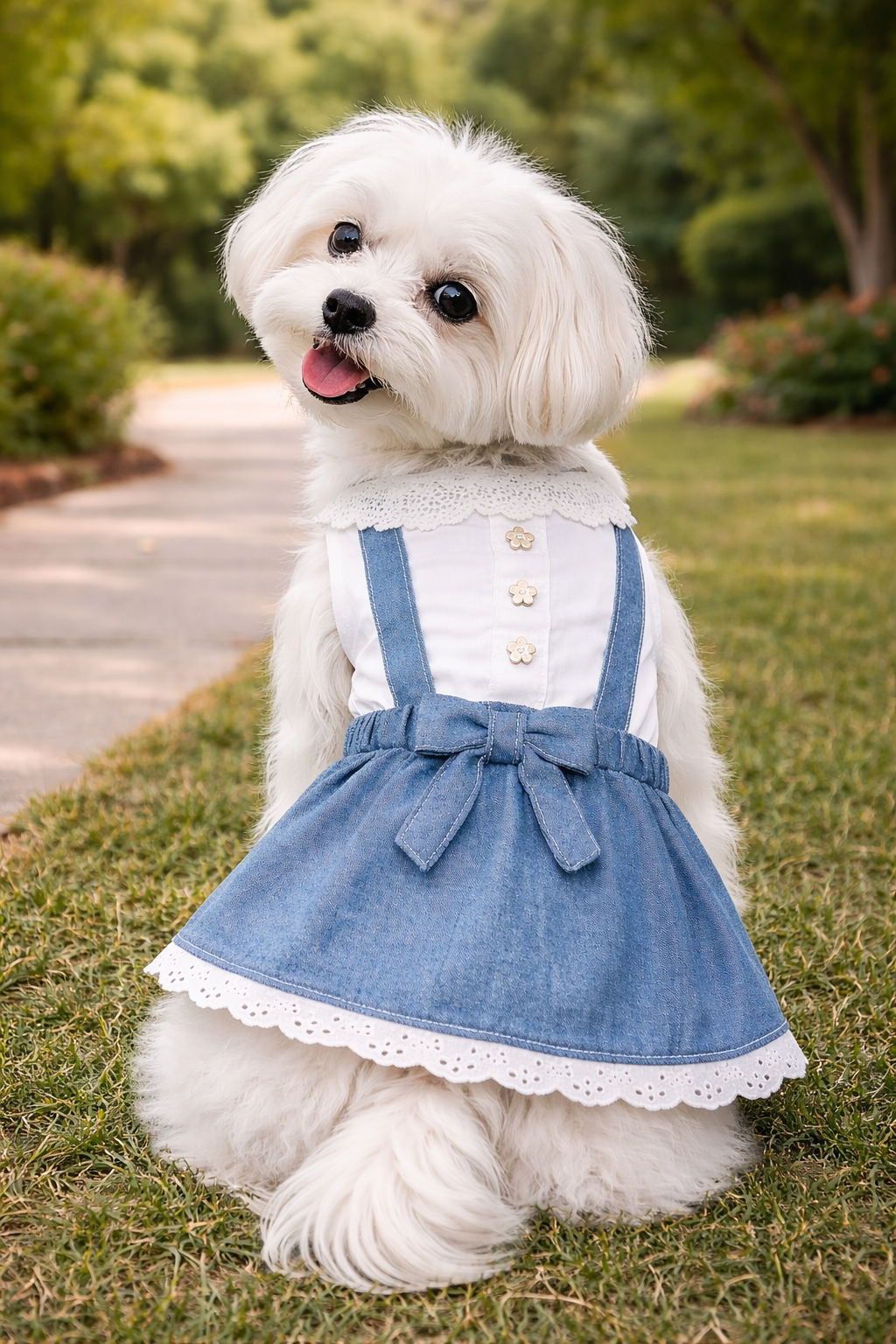 Parisian Pet Chambray Overall Dress-Blue