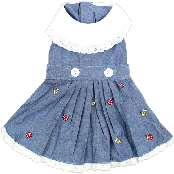 Parisian Pet Prairie Dress-Denim & White