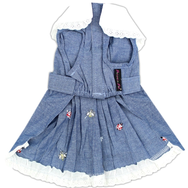 Parisian Pet Prairie Dress-Denim & White