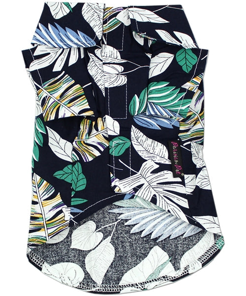 Parisian Pet Palm Leaves Dog T-Shirt-Blue & White