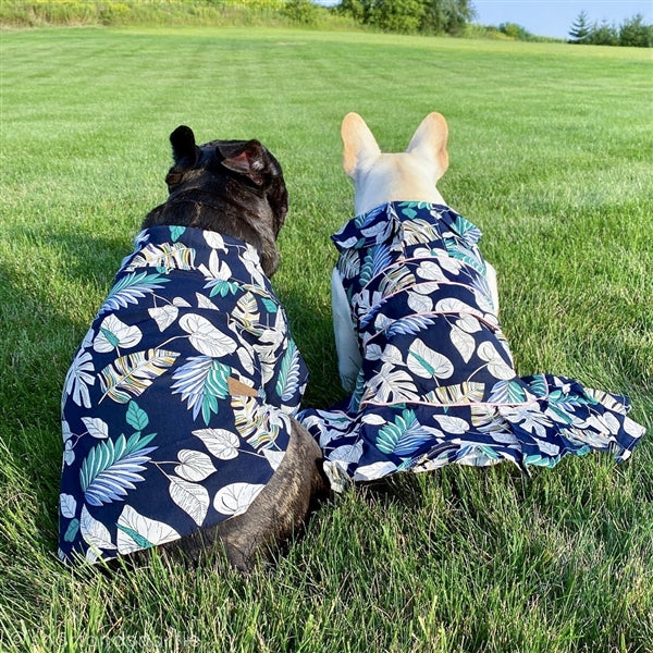 Parisian Pet Palm Leaves Dog & Cat T-Shirt  Trendy Tropical Summer Pet Clothing, Comfortable & Lightweight - Blue & White