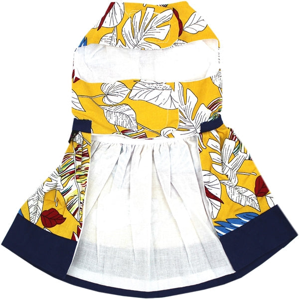 Parisian Pet Designer Dog Dress for Dogs and Cats, Leaf Pattern, Lightweight Summer Outfit, Multicolor, Yellow, White, Blue, Red