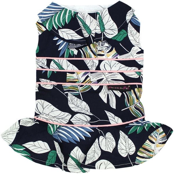 Parisian Pet Palm Leaves Dress Dog T-Shirt-Green, White