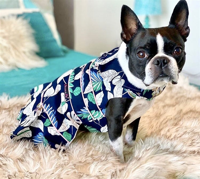 Parisian Pet Palm Leaves Dress Dog T-Shirt-Green, White