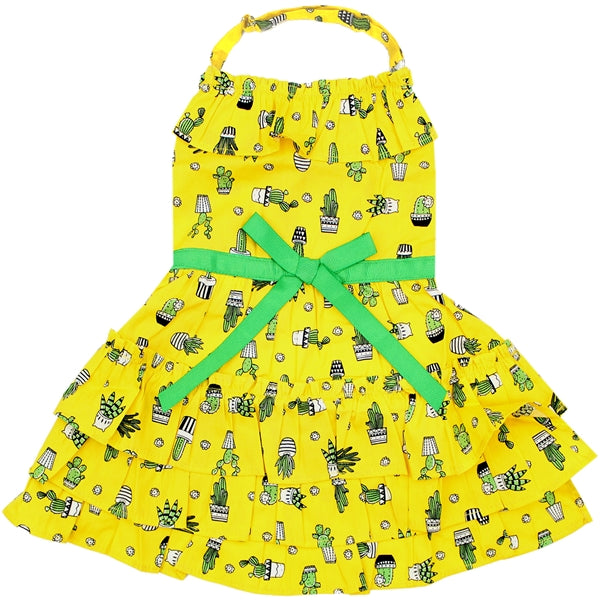 Parisian Pet Cactus Tiered Dress Dog & Cat Shirt – Tropical Summer Outfit – Yellow