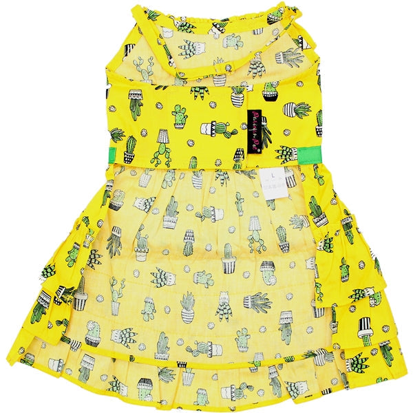 Parisian Pet Cactus Tiered Dress Dog & Cat Shirt  Tropical Summer Outfit  Yellow