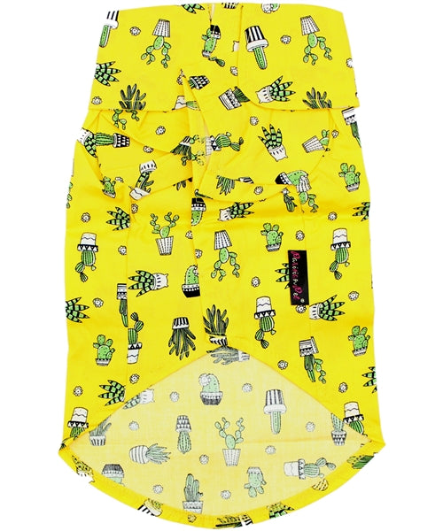 Parisian Pet Cactus Camp Dog & Cat Shirt  Trendy Embroidered Tropical Pet Apparel, Lightweight & Comfortable  Yellow