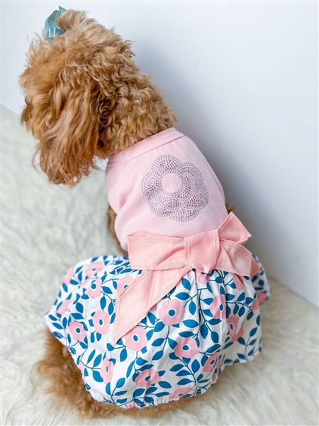 Parisian Pet Cherry Blossoms Dress Dog & Cat Shirt  Designer Pink Floral Dress, Perfect for Summer  Pink-Valentines Day