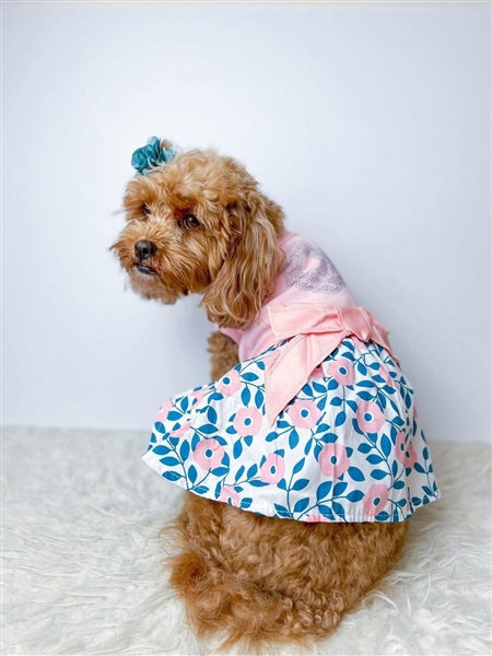 Parisian Pet Cherry Blossoms Dress Dog & Cat Shirt  Designer Pink Floral Dress, Perfect for Summer  Pink-Valentines Day