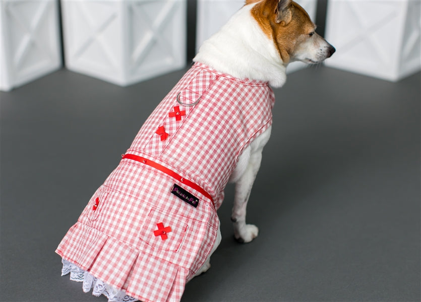 Parisian Pet Gingham Countryside Dress Dog & Cat Shirt  Elegant Country Style Dog Dress Red- Valentines Day