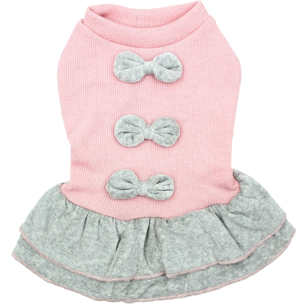 Parisian Pet Winter Bows Dress Dog T-Shirt-Pink & Gray